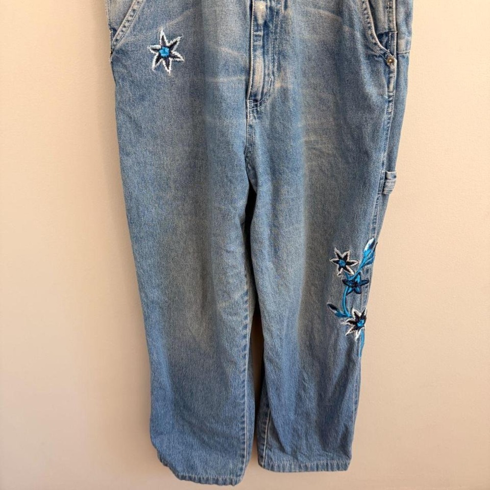 VINTAGE ROUTE 66 FLORAL DENIM OVERALLS - Picture 3 of 7